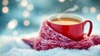 © Bold24 - Mug of tea, mug wrapped in scarf, winter background