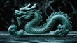 © Дмитрий Першин - Elegant green wooden dragon sculpture on black marble surface for artistic decor