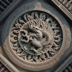 Wall Mural - A high level view of a intricate detailed stone carving with sub