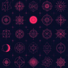 Wall Mural - a seamless design combining constellations, planets, and stars within a starry night textile fabric,