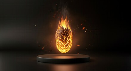 Wall Mural - Burning walnut on pedestal igniting with fiery flames