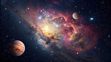 Wall Mural - Celestial Symphony, The Enchanting Beauty of Colorful Nebulae and planets in Deep Space In the vast expanse of the universe lies one of nature’s most breathtaking phenomena