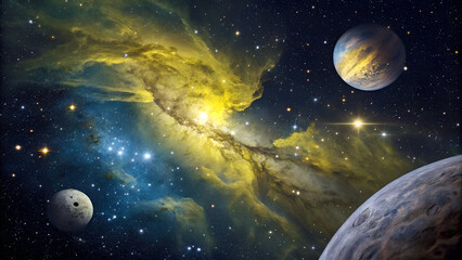 Wall Mural - Celestial Symphony, The Enchanting Beauty of Colorful Nebulae and planets in Deep Space In the vast expanse of the universe lies one of nature’s most breathtaking phenomena
