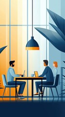 Poster - three people are sitting at a table in a room