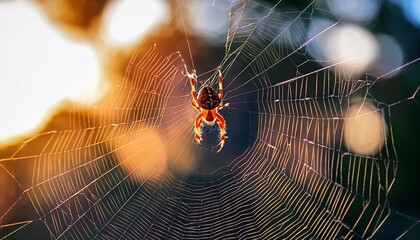 Wall Mural - A close-up of a delicate spider spinning its intricate web