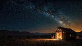 nativity. silhouette of a desert stable with a dazzling comet and a starry sky.-