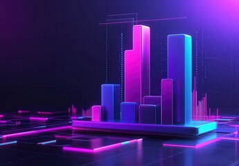 Poster - Vibrant Digital Data Visualization with Colorful 3D Bar Graphs and Abstract Patterns Representing Analytics, Technology, and Future Trends in Data Science