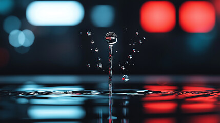 Poster - close up of water droplets creating ripples in colorful background