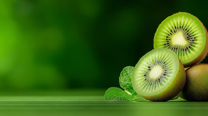Poster - Fresh kiwi slices with vibrant green color and mint leaves