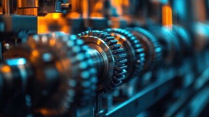 Poster - Close-up of interlocking gears in a machine, showcasing industrial mechanics.