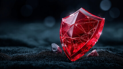 Aufkleber - striking red crystal shield symbolizing protection and security