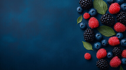 Aufkleber - Fresh berries like blueberries, blackberries, and raspberries arranged beautifully