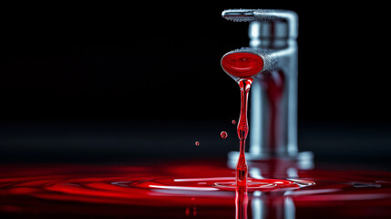 Aufkleber - striking image of faucet dripping red liquid, creating ripples
