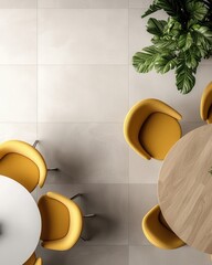 Poster - A table with four yellow chairs around it