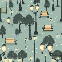 Sticker - Park at Night - Seamless Pattern