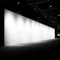 Wall Mural - A minimalist exhibition space featuring a large white wall illuminated by soft overhead lights.