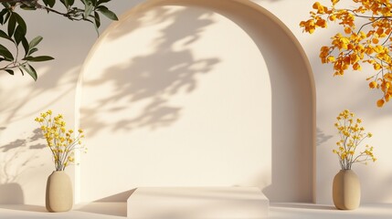 Poster - stylish modern interior with warm tones and floral decor in a serene setting