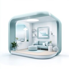 Poster - A small room with a couch, a chair, a laptop, a potted plant, and a vase