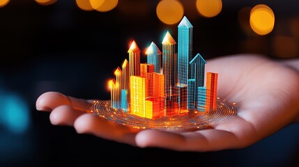 Poster - A hand holds a glowing, futuristic cityscape model.