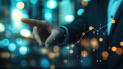 Poster - A business professional interacts with a digital graph, indicating growth.