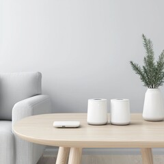 Poster - a white coffee table with two white cups on it