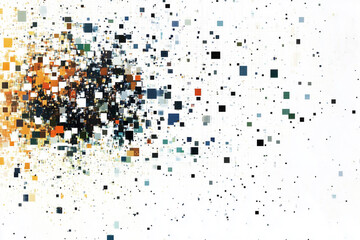 Aufkleber - white background with a lot of squares and dots. The squares are of different colors and sizes