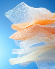 Poster - Textural layers of translucent material against a blue background abstract modern art close-up view creative concept
