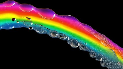 Poster - Rainbow liquid is forming an arc shape with bubbles on a black background. Film overlay effect, motion elements, video effects