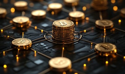 Wall Mural - digital currency transaction through blockchain networks, cryptocurrency and innovation, 3d illustra