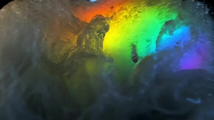 Poster - Abstract liquid simulation with rainbow colors flowing on its surface. Film overlay effect, motion elements, video effects