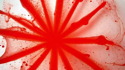 Poster - Red liquid is forming a star shape, expanding on a white background. Film overlay effect, motion elements, video effects