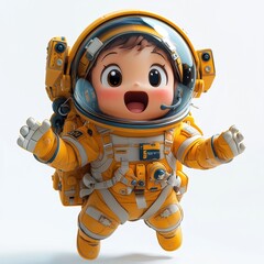 joyful astronaut: a cute, chibi-style astronaut floats in space, radiating happiness and wonder. per