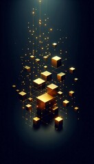 Aufkleber - Glowing golden cubes float in dark space