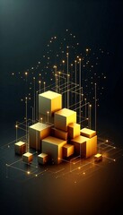 Aufkleber - Glowing golden cubes float in dark space