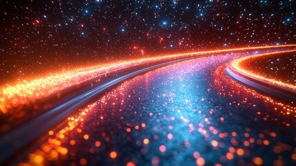 Poster - A depiction of a futuristic scene featuring abstract, glowing purple and blue lights.