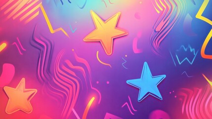 Wall Mural - Childlike shapes glowing in neon with retro gradient patterns and textures