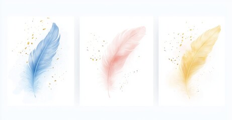 Poster - A canvas with hand-painted feathers in bright colors set against a light background.