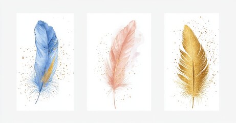 Poster - A hand-painted artwork on canvas showcasing colorful feathers on a light-colored background.