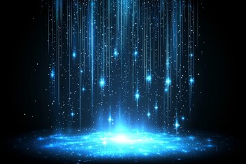 Wall Mural - an abstract technological background with blue nature and particle effects.
