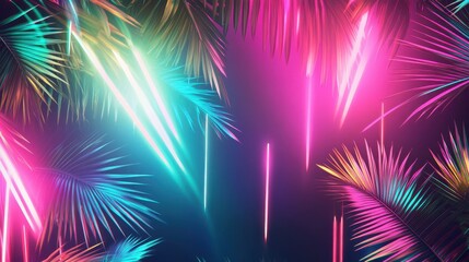 Wall Mural - Sharp neon rays glowing in retro colors with light beam reflections