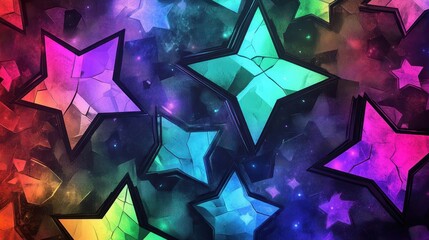 Wall Mural - Dynamic glowing textures and neon shapes define this chic retro wallpaper
