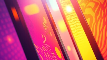 Wall Mural - Bold glowing patterns and vibrant neon tones define this retro wallpaper backdrop