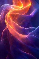 Poster - A captivating swirl of flowing fabric in vibrant orange and purple hues, creating a mystical and ethereal atmosphere with soft, glowing particles scattered throughout.
