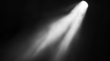 a single focused beam of white light illuminating through darkness, symbolizing hope, mystery, and s