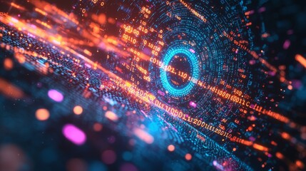 Poster - A 3D rendering of a networking technology wallpaper, featuring an eye symbol on a futuristic blue digital grid.