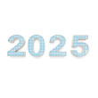 © Pro Creator - A clean and modern '2025' text in sans-serif font with a holographic shimmer effect, placed over a gradient of soft pastel colors blending into white.'