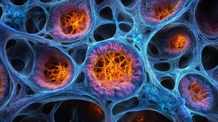 Poster - Colorful Microscopic View of Intricate Cellular Structures and Patterns