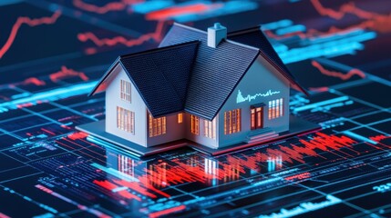 Poster - Model house on digital financial graph concept for real estate investment