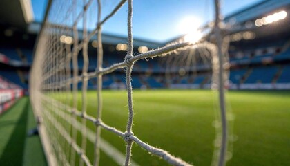 close-up soccer net texture after goal