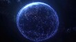 © MAGNIFIER - Networked planet with light nodes connecting continents, soft blue tones, neon light effects, stylized realism, aerial perspective